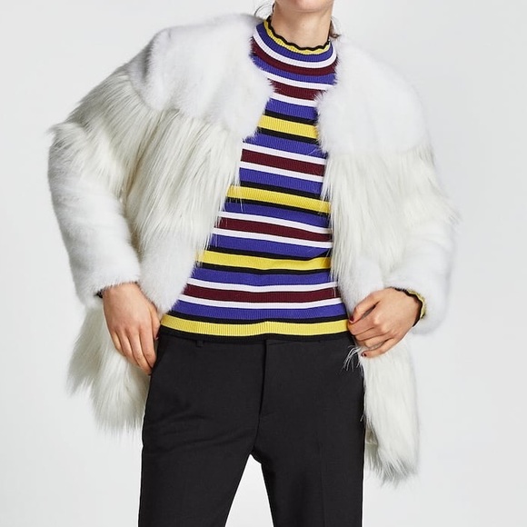 NWT Zara Cream White Combined Faux Fur Teddy Coat - Picture 4 of 8